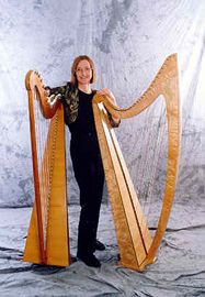 Professional harpist, Alison Vardy with her Celtic and Paraguayan Harps